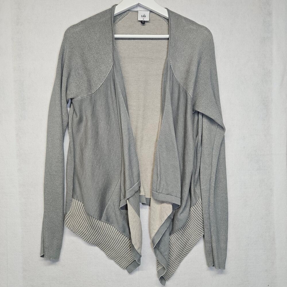 CAbi 5132 Sage Green Draped Pocket Cardigan Sweater Women's M Cotton Open Front